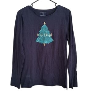Talbots 100% Cotton Festive Navy Long Sleeve Tee Size M
